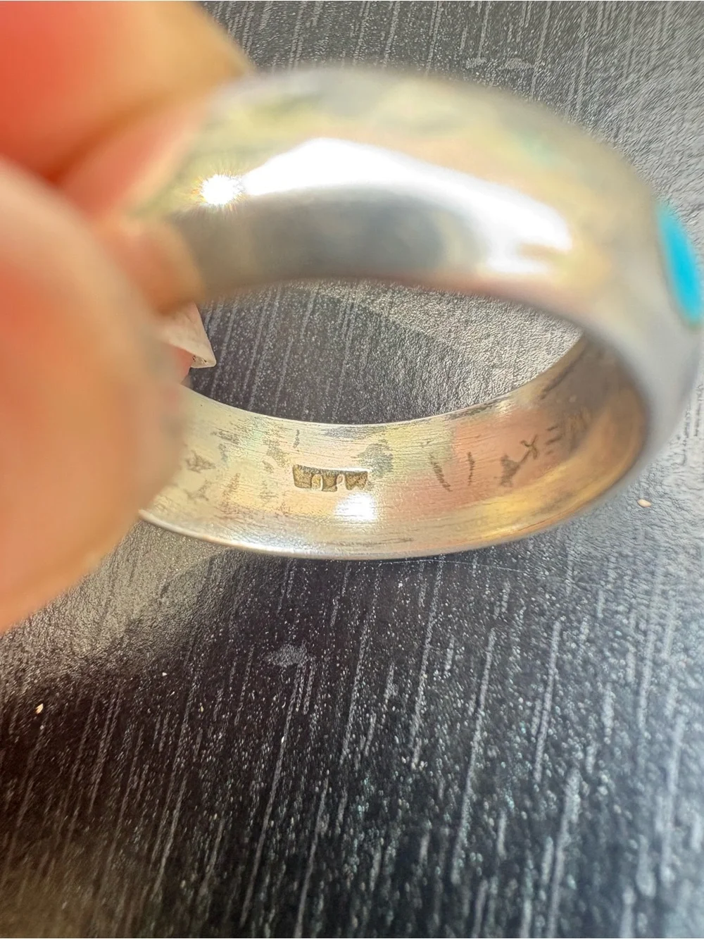 Mexico Sterling Silver Ring with Turquoise Inlay - Size 7.75